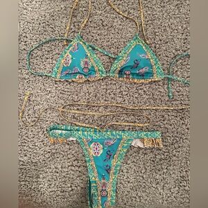 Teal Patterned Bikini Set